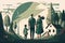 A Green Illustration of a Sustainable Family Living a Happy Life. Generative AI