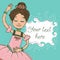 Green illustration template with text and beautiful brunette ballerina girl dancing