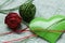 Green iron heart shape and two clew balls