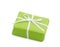 Green isolated giftbox tied with white ribbon