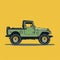 A green jeep on a yellow background. Generative AI.