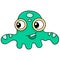 Green jellyfish shaped alien smiling friendly, doodle icon drawing