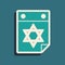 Green Jewish calendar with star of david icon isolated on green background. Hanukkah calendar day. Long shadow style
