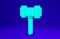 Green Judge gavel icon isolated on blue background. Gavel for adjudication of sentences and bills, court, justice