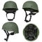 Green, khaki military helmet