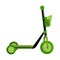 Green kick scooter with a basket isolated on white background. Push scooter transportation in flat style. Eco transport for kids