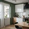 Green kitchen room and minimalist interior design on mockup wood slat wall ing