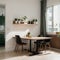 Green kitchen room and minimalist interior design on mockup wood slat wall ing