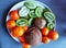 Green Kivi,Orange Mandarin , Coconut on plate ,healthy fruits vitamin,vegan ,