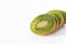 Green kiwi fruit sliced and isolated on white background with copy space