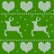 Green Knitted deers sweater in Norwegian style. Knitted Scandinavian ornament. Vector seamless Christmas sweater pattern.