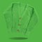 Green knitted women`s jacket, buttons fastened, levitates, concept, on a green background