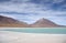 Green lagoon and Volcano in Atacama desert, Bolivia