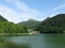 green lake at foot of mountain Mangup, Crimea