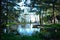 Green landscape with pond in Jardim da Cordoaria in Porto Portugal