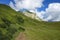 Green landscape during use the chairlift to the mountain Seekopf, Vorarlberg, Austria