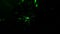 The green laser beam moves and is reflected from the metal objects