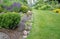 Green lawn and flowerbeds