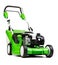 Green lawnmower on white background.