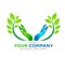 Green leaf branch hands icon family union, love care in hands logo