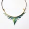 Green Leaf And Brass Avian-themed Necklace With Bentwood Design