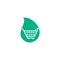 Green leaf shopping cart drop shape concept logo