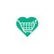 Green leaf shopping cart heart shape concept logo