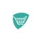 Green leaf shopping cart shield shape concept logo