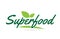 green leaf Superfood hand written word text for typography logo design
