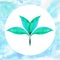 Green leaf, tea herbal logo symbol icon on blue sky background