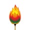 A green leaf of a tree burning from a match. The concept of protecting nature from fire and fires. Color vector illustration.