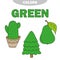 Green. Learn the color. Education set. Illustration of primary colors. Vector