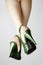 green leather high heels stilettos shoes