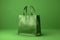A green leather shopping bag isolated on green background, mock up, no brand, product advertising, online shopping promotion.