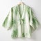 Green Leaves Bamboo Silk Kimono - Delicate Shading, Ivory, Light Green