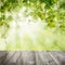 Green leaves grapes with dark wooden table. harvest concept