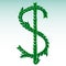Green leaves laid out in the form of the international graphic designation of the American dollar. Money, success, profit,