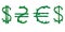 Green leaves laid out in the form of an international graphic designation of the US dollar, euro and Ukrainian hryvnia. Money,