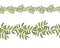 Green leaves of Ruscus. Greenery collection. Seamless border. Watercolor hand-drawn illustration