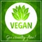 Green leaves vegan banner, low polygonal background with white circle vector