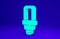 Green LED light bulb icon isolated on blue background. Economical LED illuminated lightbulb. Save energy lamp