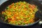 Green Legumes Beans Peppers Carrots Corn In Fry Pan