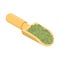 Green Lentils in wooden scoop isolated. Groats in wood shovel. G