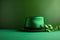 Green leprechaun hat with lucky plant. Generate ai