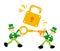 green leprechaun and security gold pad lock cartoon doodle flat design vector illustration