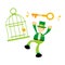 green leprechaun and security iron cage cartoon doodle flat design vector illustration