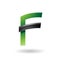 Green Letter F with Black Glossy Stick isolated on a White Background
