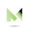 Green Letter M with a Diagonally Striped Triangle Vector Illustration