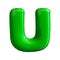 Green letter U made of inflatable balloon isolated on white background