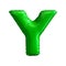 Green letter Y made of inflatable balloon isolated on white background